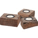 Wood Block Candle Holder with natural wood and metal tealight holder