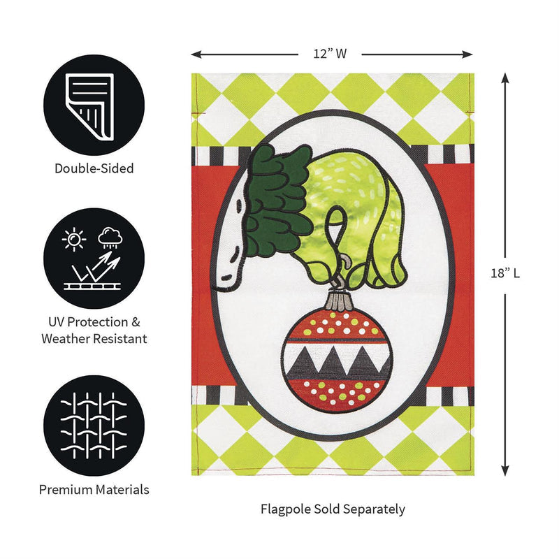 Evergreen Christmas Monster Ornament burlap garden flag, alternate view