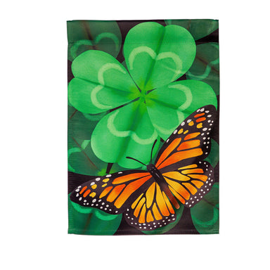 Evergreen Butterfly Clover suede garden flag, full view