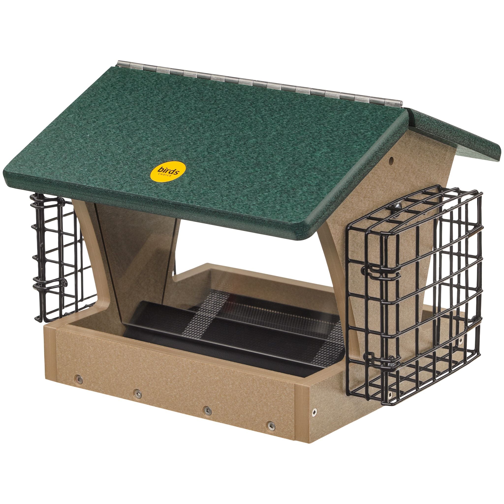 Birds Choice Recycled 4 Qt Hopper w/ Suet - lifted roof view