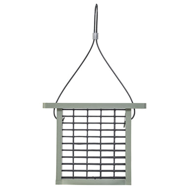 Sage Green recycled plastic suet feeder with vinyl-coated suet cage screen open