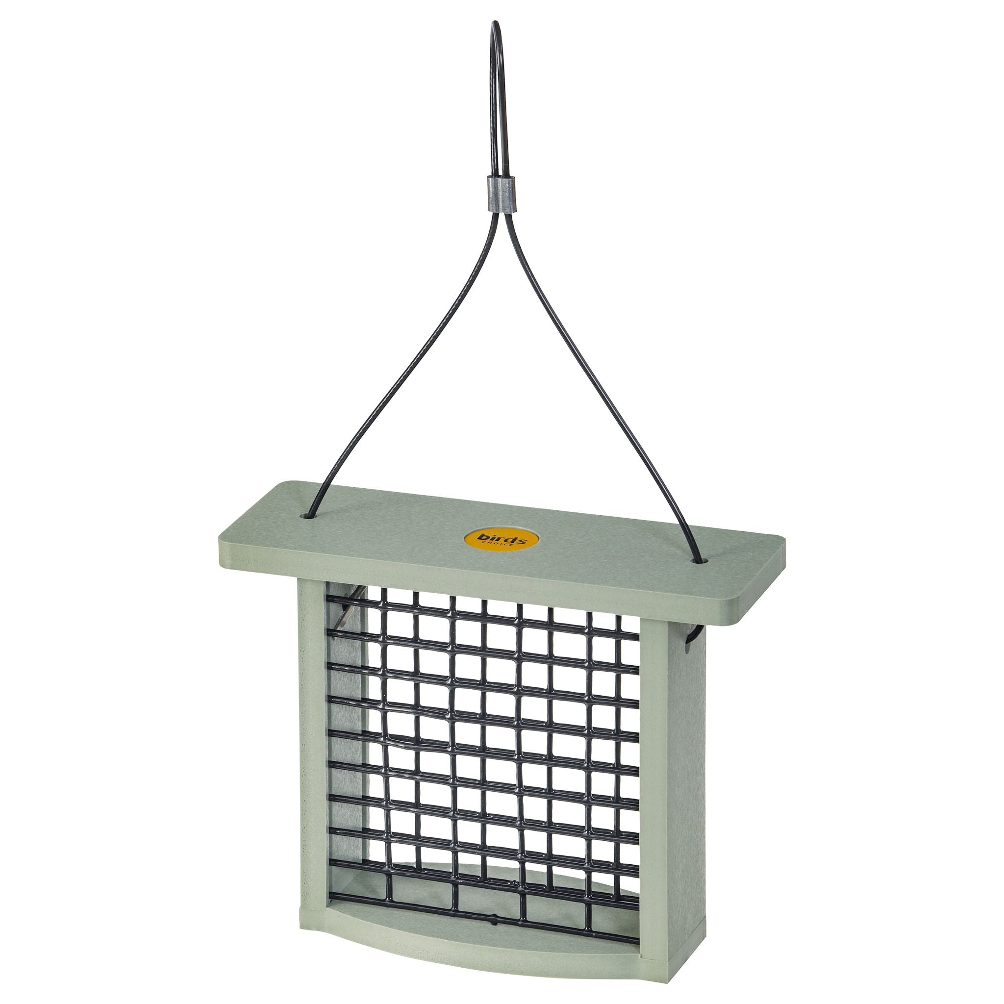 Birds Choice single cake suet feeder in Sage Green recycled poly lumber, front view
