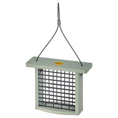 Birds Choice single cake suet feeder in Sage Green recycled poly lumber, front view