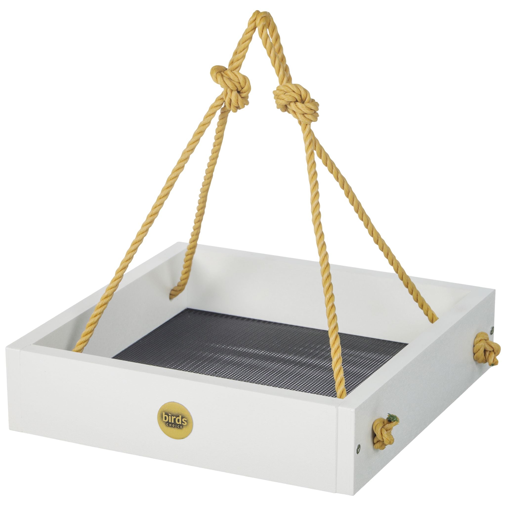 Modern Farmhouse Small Hanging Platform Bird Feeder in White - view 1
