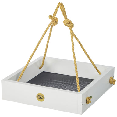 Modern Farmhouse Small Hanging Platform Bird Feeder in White - view 1