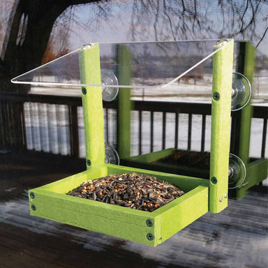 WoodLink Going Green Mixed Seed Window Feeder mounted on window
