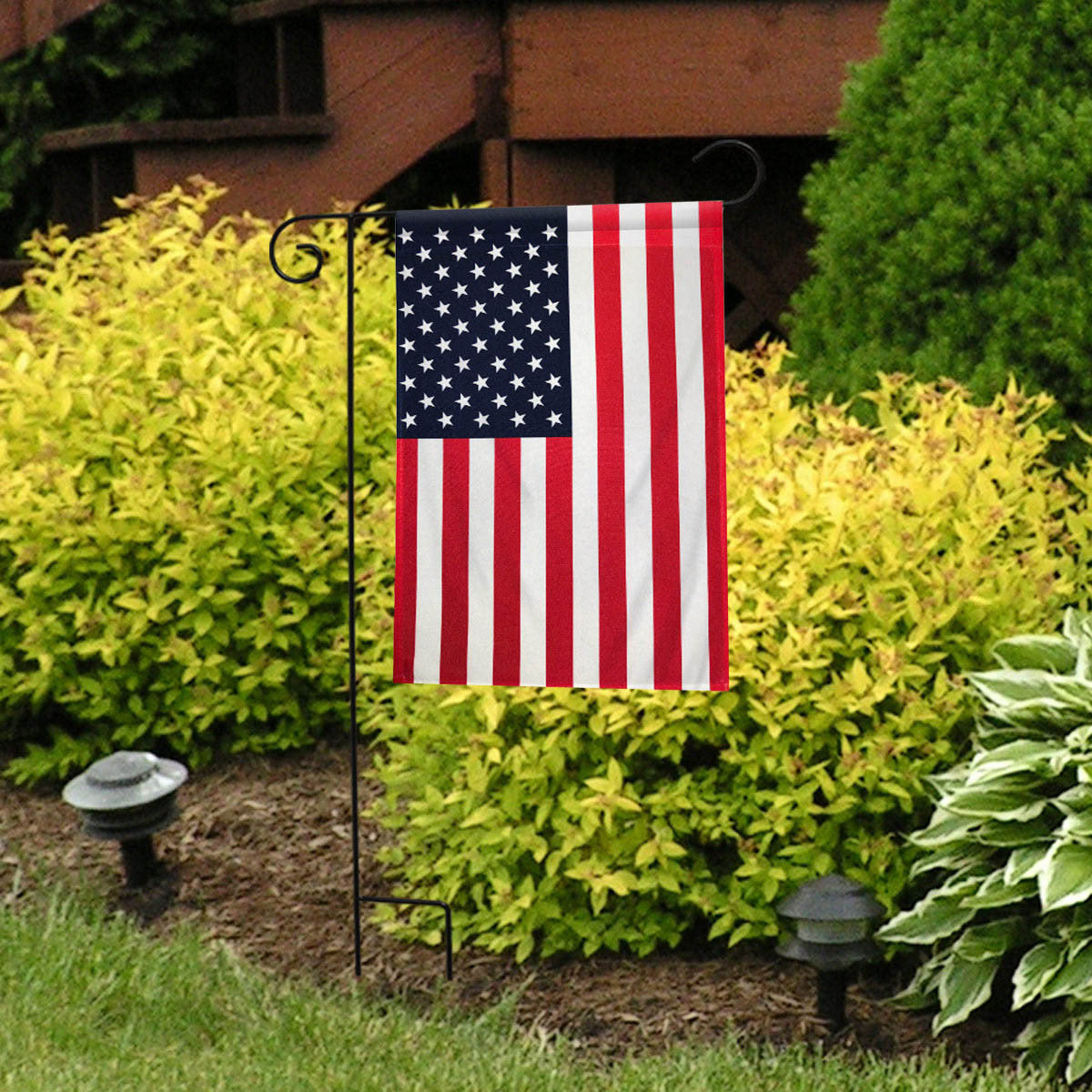 American Flag Garden Flag hanging outdoors - Briarwood Lane