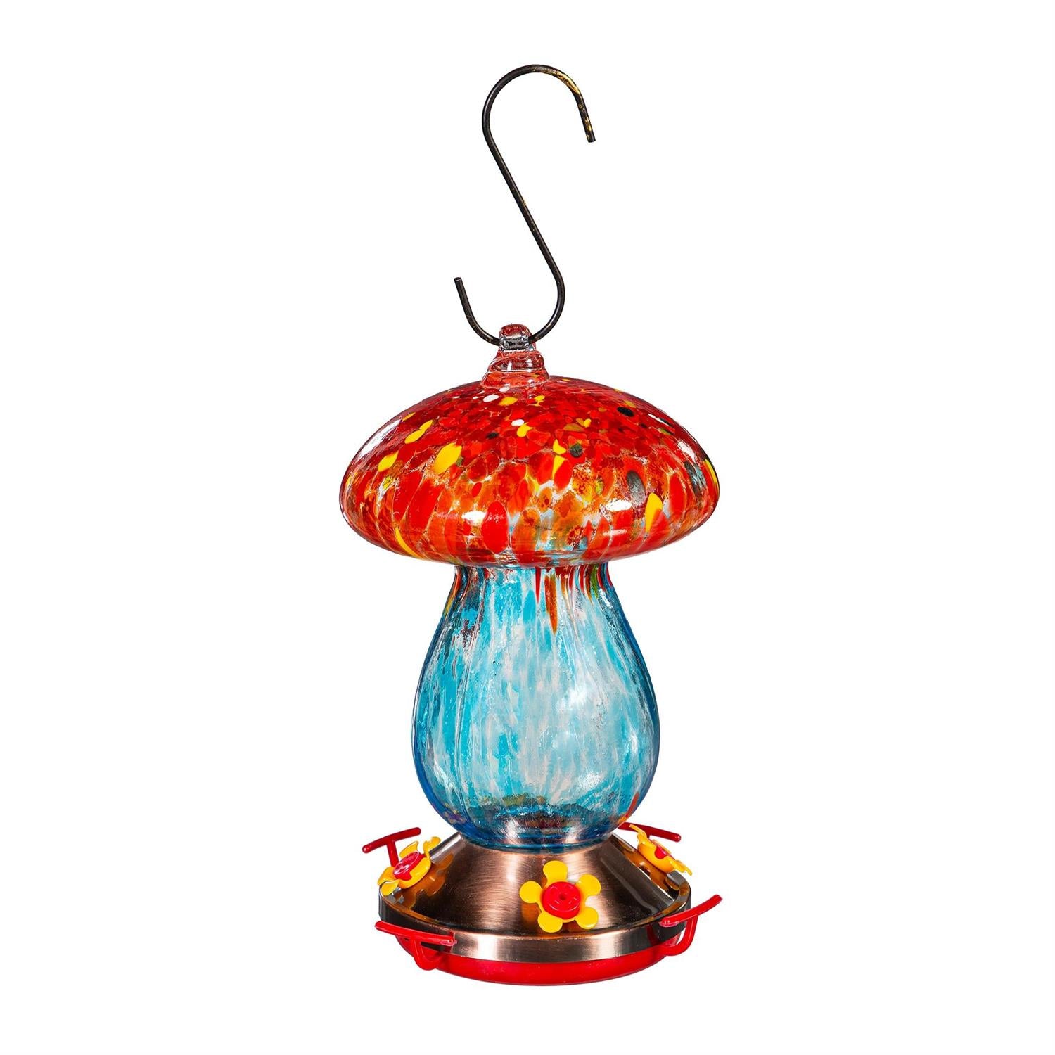 Art Glass Hanging Mushroom Hummingbird Feeder