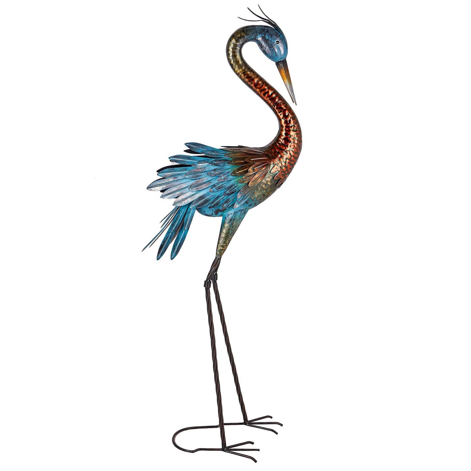 48" Metal Bronze Crane w/ Verdigris Wings