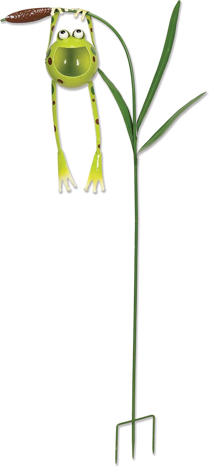 Sunset Vista Froggy Solar Garden Stake, full 48 inch stake view