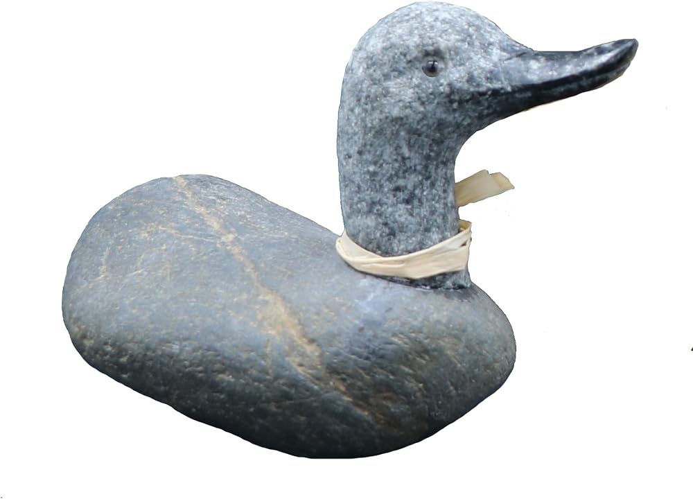 4 inch Boulder Duck hand-carved natural stone garden statue by Stone Age Creations