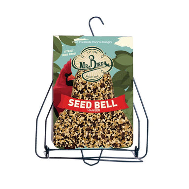 Seed Bell Hanger, metal feeder with fold-down perches
