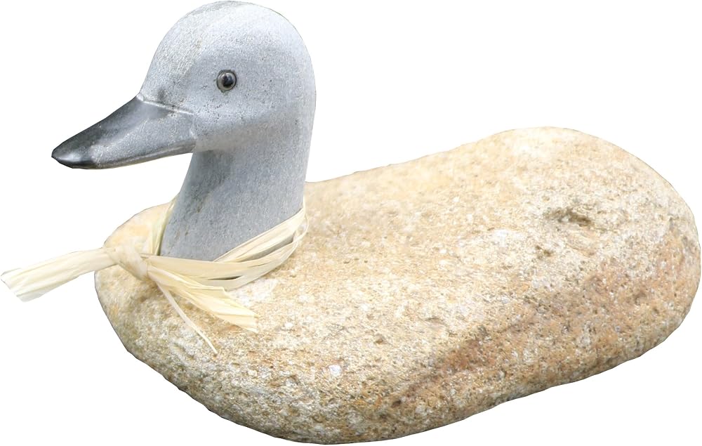 6 inch Boulder Duck hand-carved natural stone garden statue by Stone Age Creations