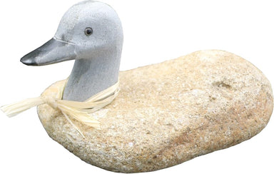 6 inch Boulder Duck hand-carved natural stone garden statue by Stone Age Creations