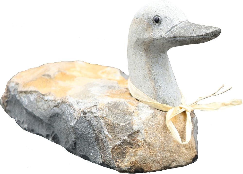 8 inch Rusted Basalt Duck hand-carved natural stone garden statue by Stone Age Creations