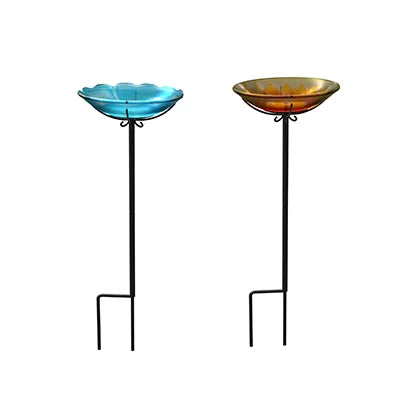 Flower Glass Bird Bath Yard Stake - Assortment