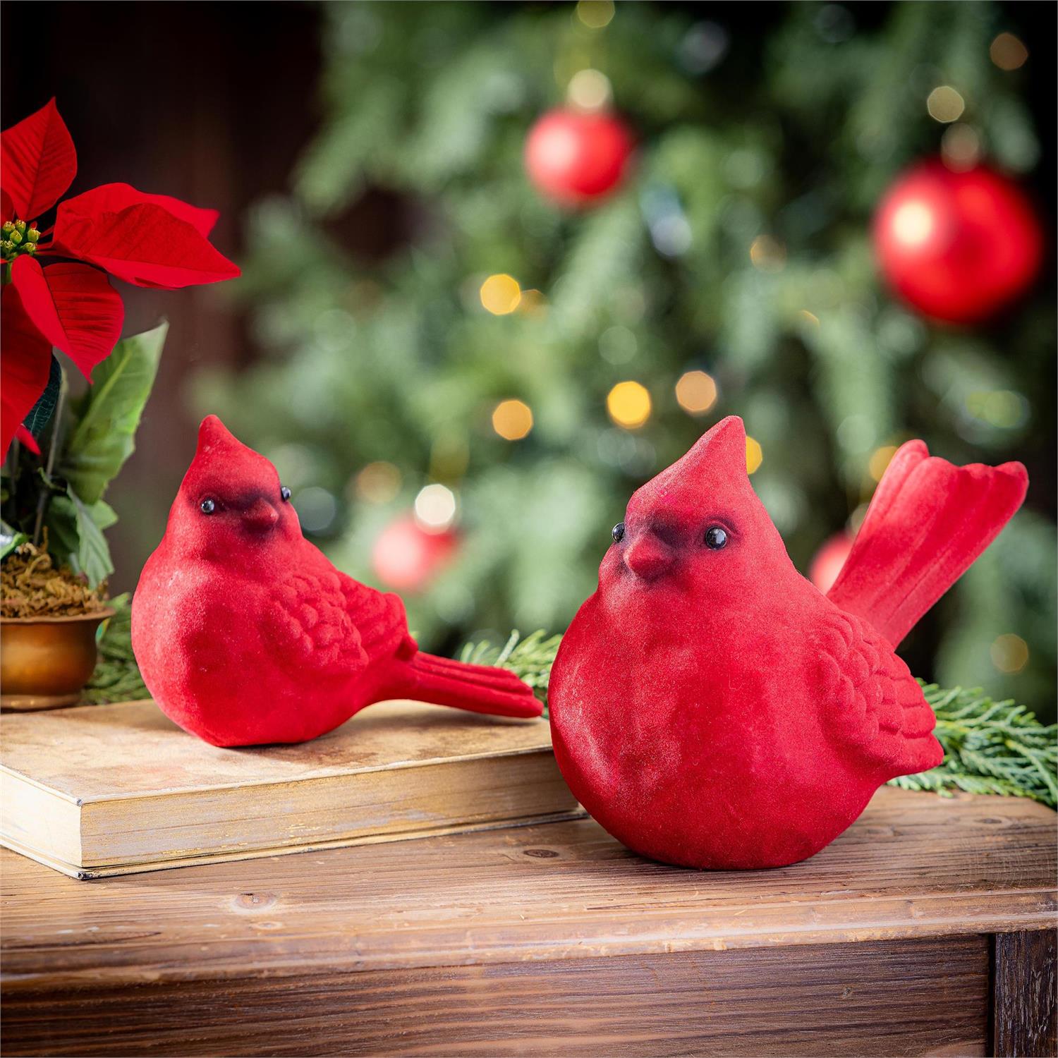 Snowbirds Table Decor - Flocked Cardinal Ceramic Set of 2