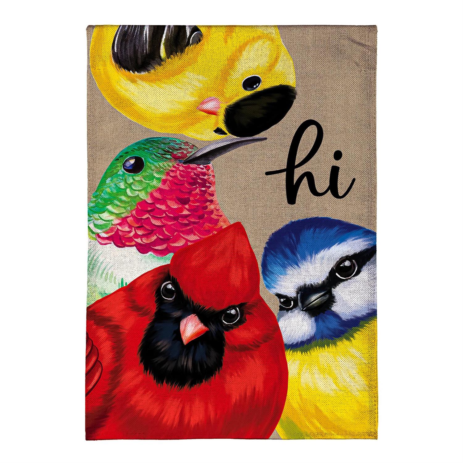Portly Birds Peeping Burlap Garden Flag