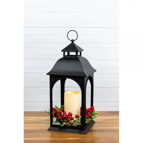 Black Ivy and Berry 16 inch LED Metal Lantern