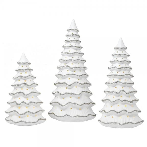 3-Piece LED White Ceramic LED Christmas Tree Set