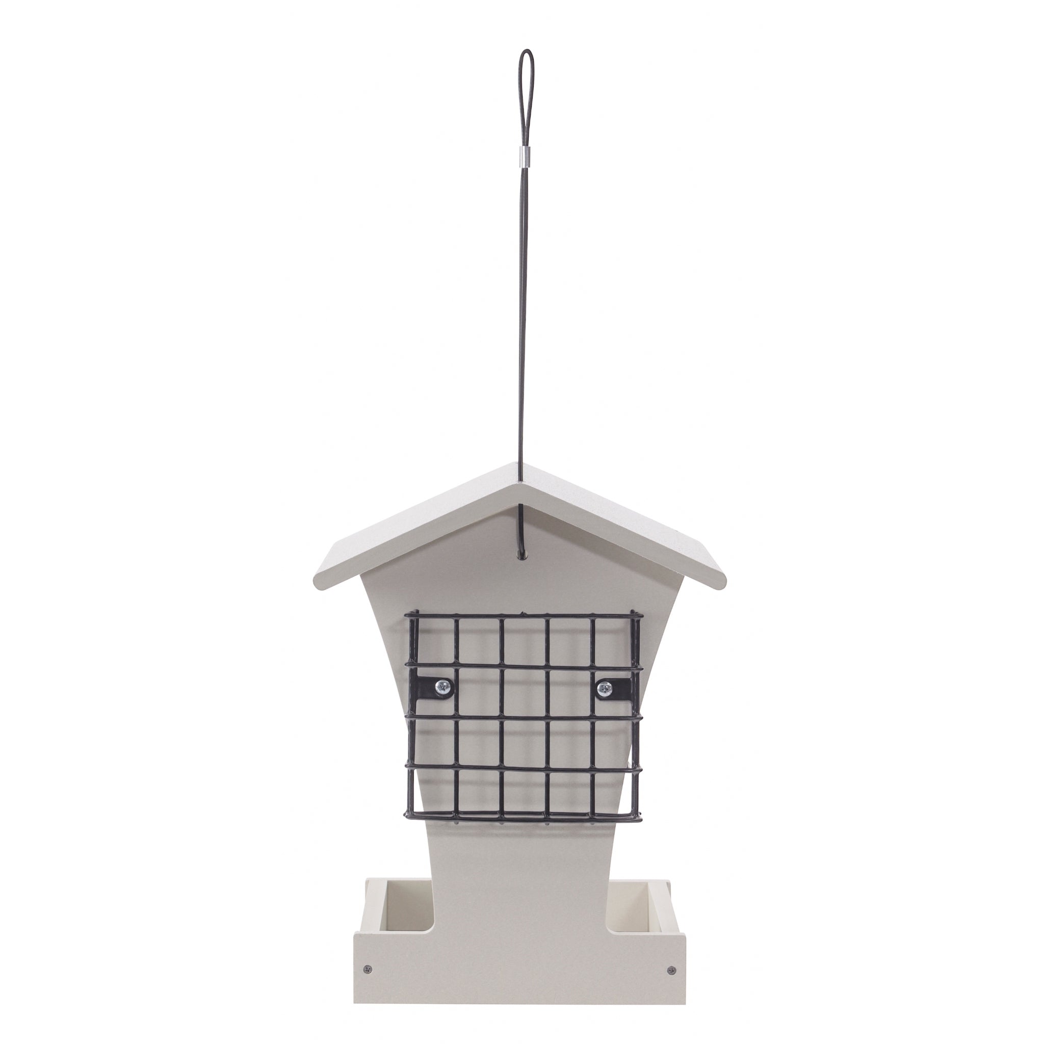Birds Choice Tall Hopper Feeder w/ Suet Cages Sea Salt - side view