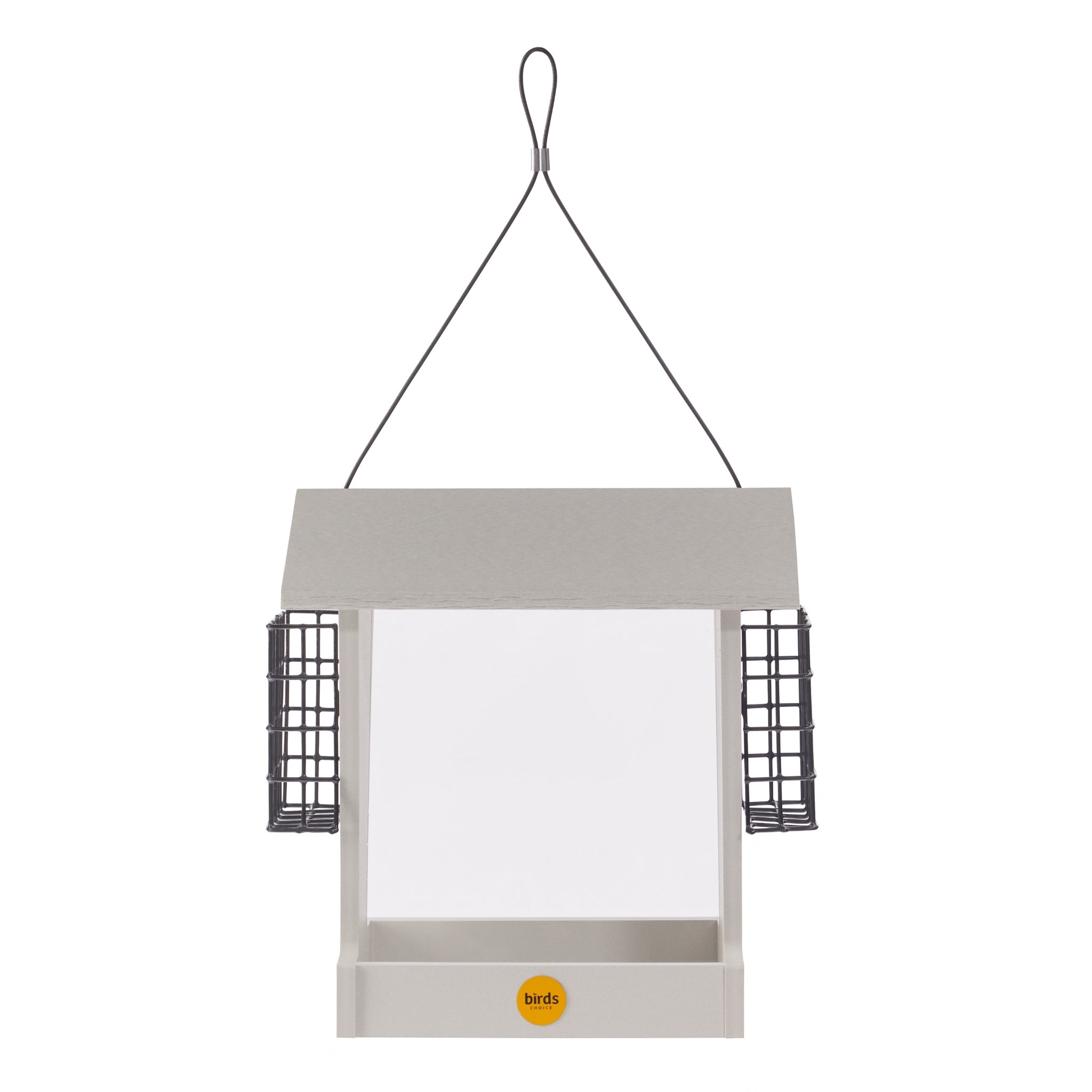 Tall Hopper Bird Feeder with Suet Cages - Sea Salt Recycled Plastic - front view