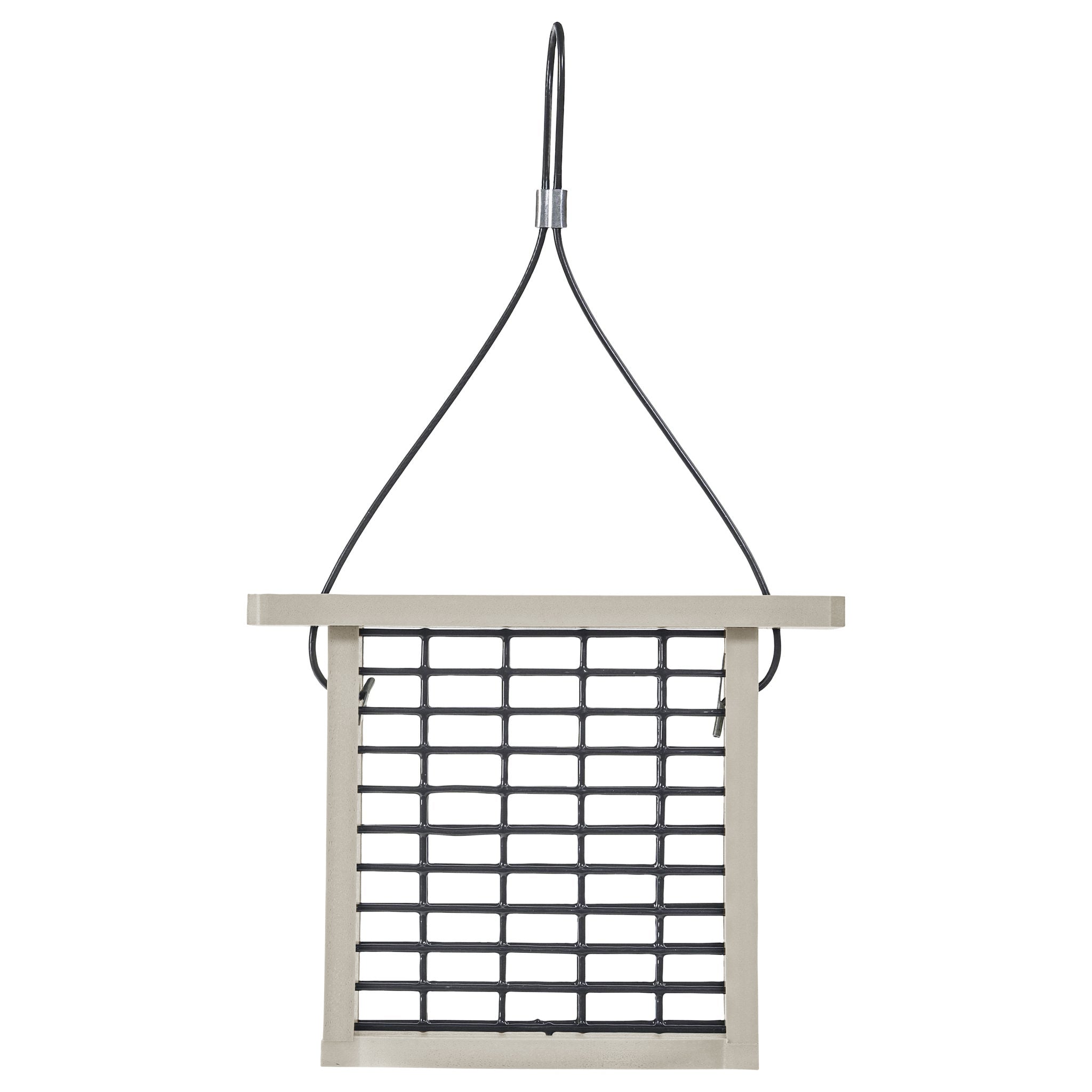Green Solutions single cake suet feeder in Sea Salt recycled poly lumber, front view