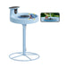 Birdfy Bath Pro with Stand in Light Blue, dual-lens AI camera above solar fountain basin