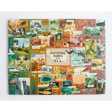 National Parks of the USA puzzle image showing illustrated park scenes