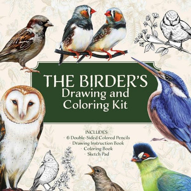 The Birder's Drawing and Coloring Kit box with owl and songbird illustrations