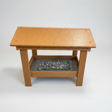 Ground Tray Recycled Feeder with Roof - Tan front view