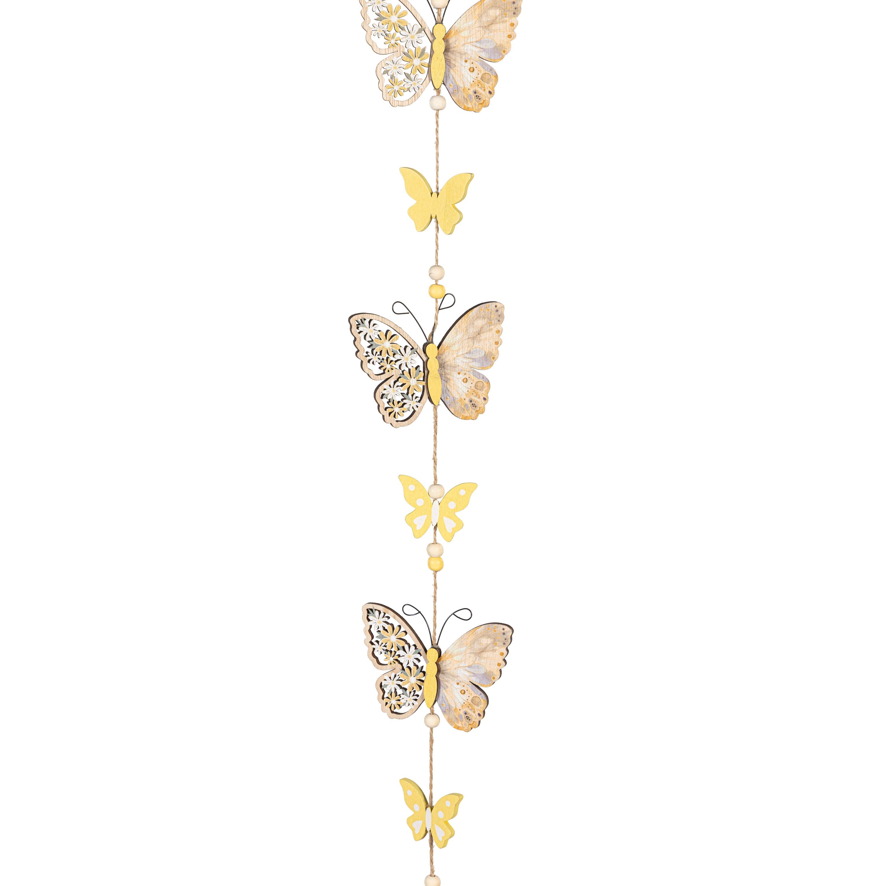 Evergreen wooden butterfly garland, hanging display