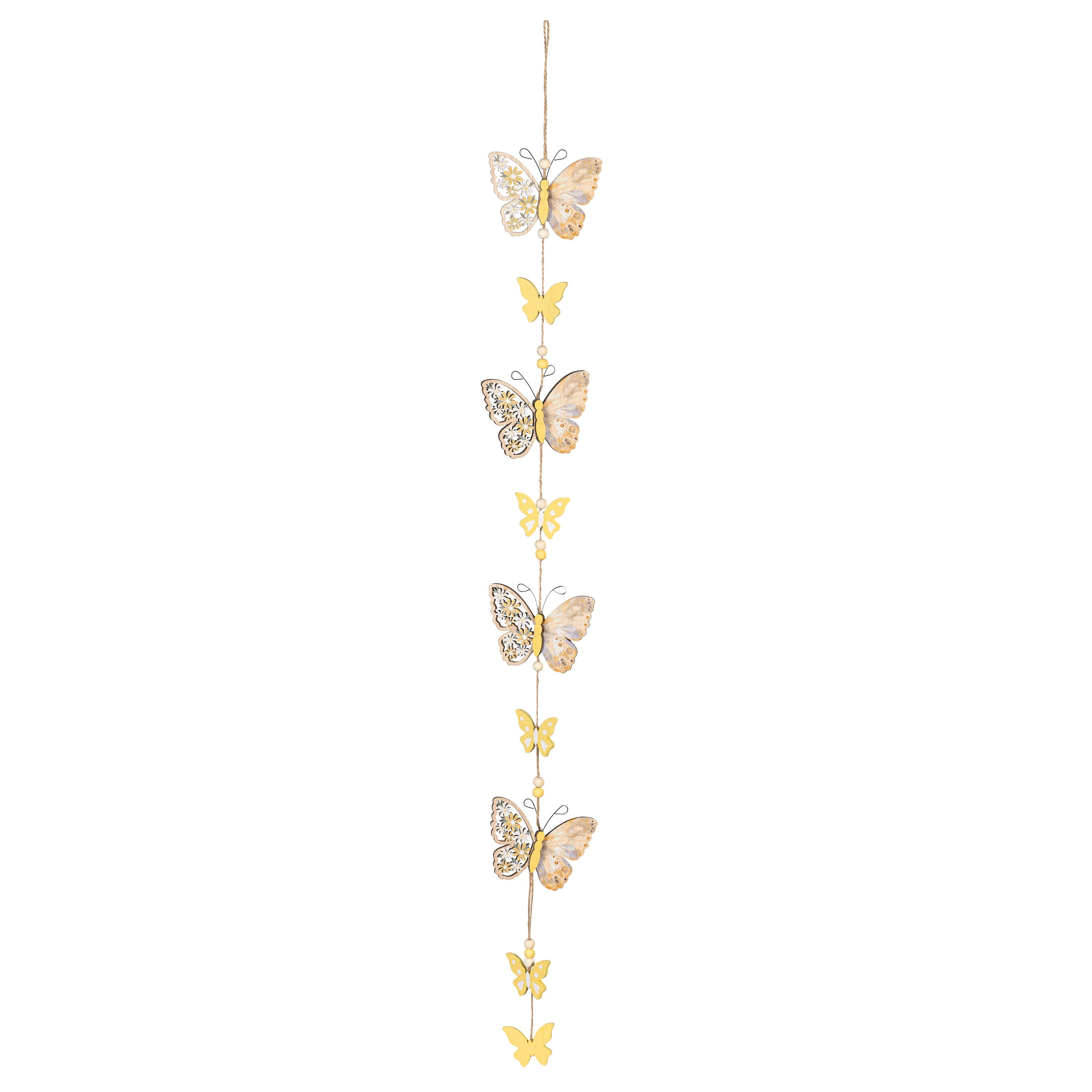 Evergreen wooden butterfly garland, alternate view