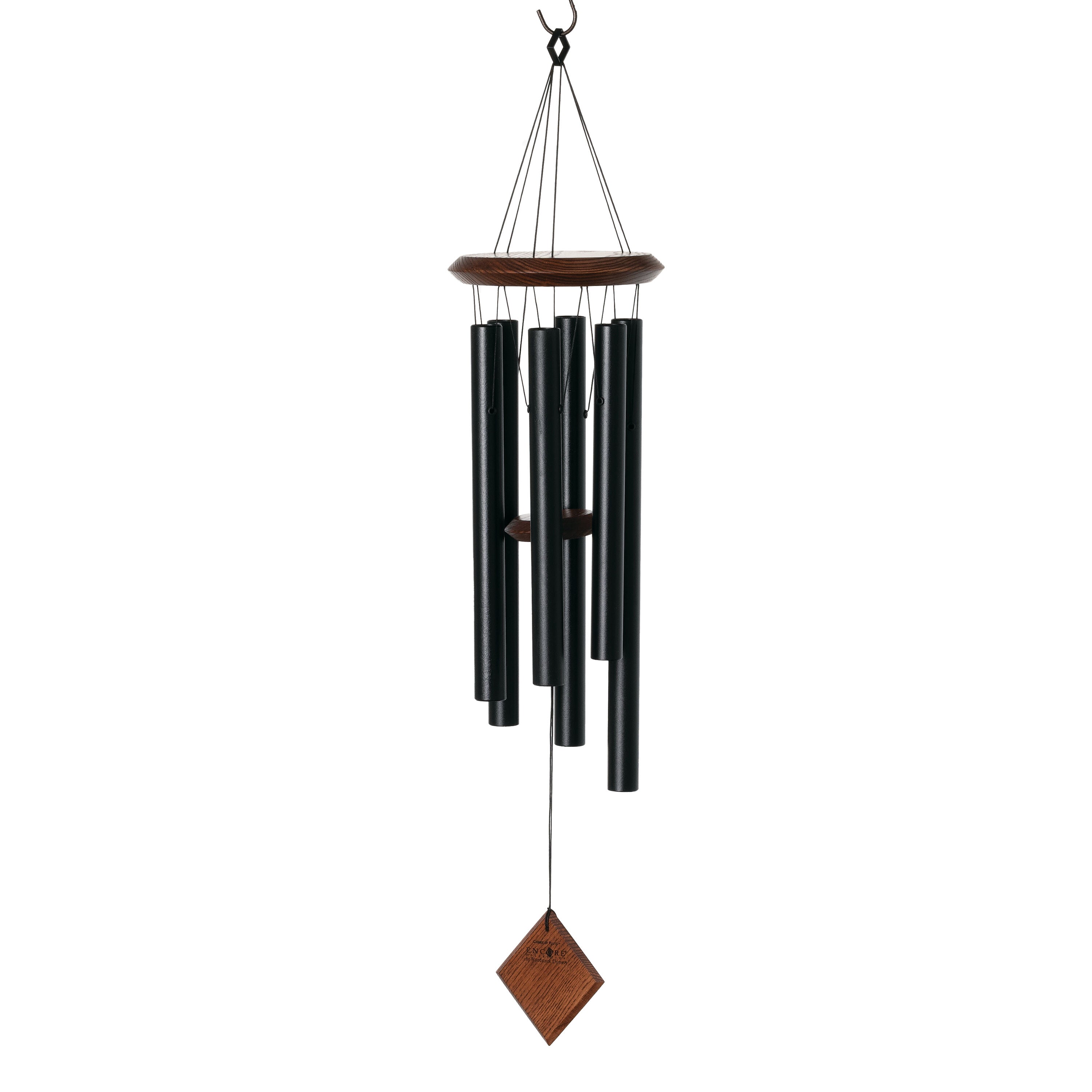 Chimes of Pluto Black/Teak wind chime with six satin black aluminum tubes