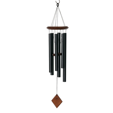 Chimes of Pluto Black/Teak wind chime with six satin black aluminum tubes