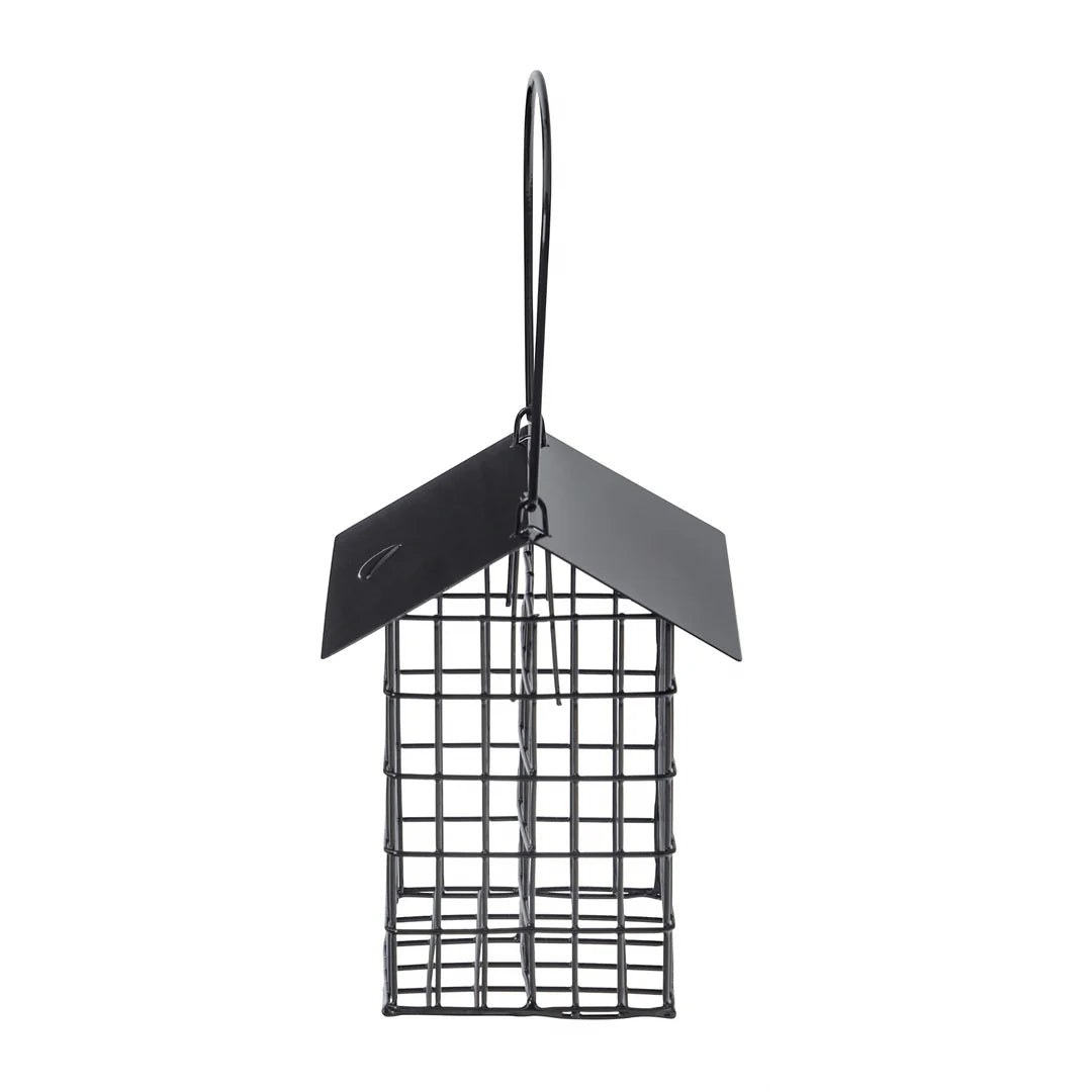 Modern Farmhouse Metal Double Suet Feeder in Black, side view