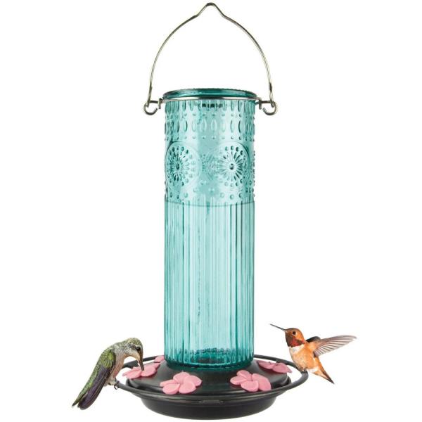 Teal Antique Glass 28oz Hummingbird Feeder