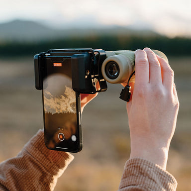 NOCS Photo Rig Smartphone Adapter - attached to binoculars in use