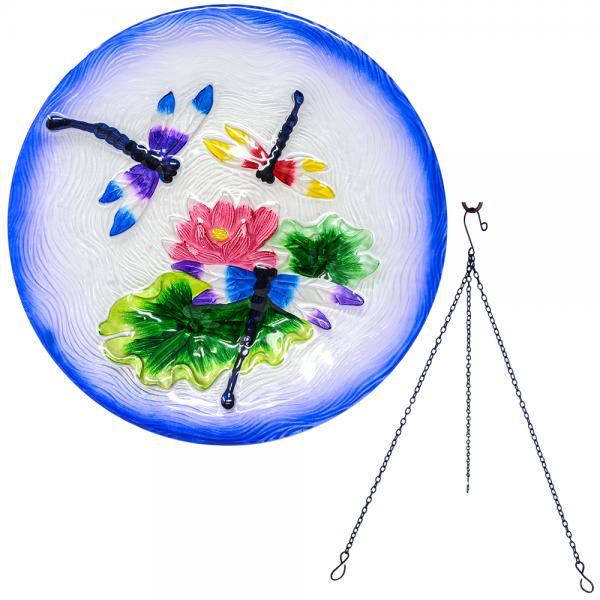 Dragonfly Trio Hanging Glass Birdbath