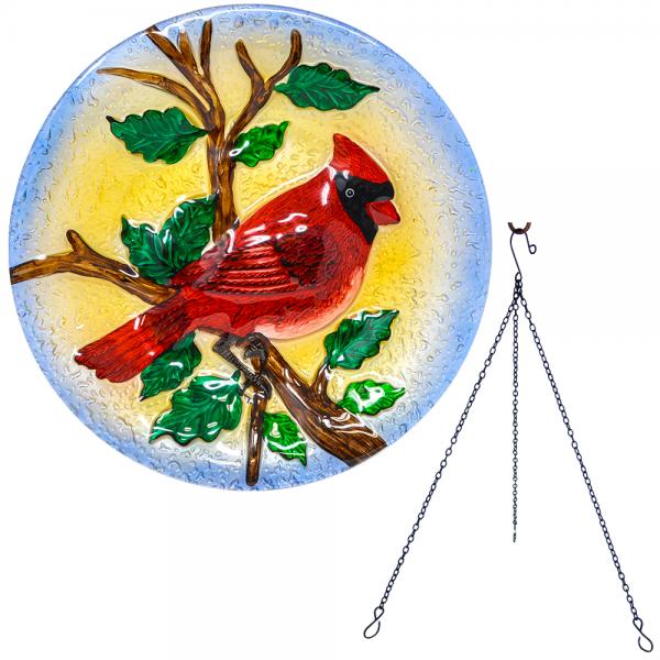 Majestic Cardinal Hanging Glass Birdbath