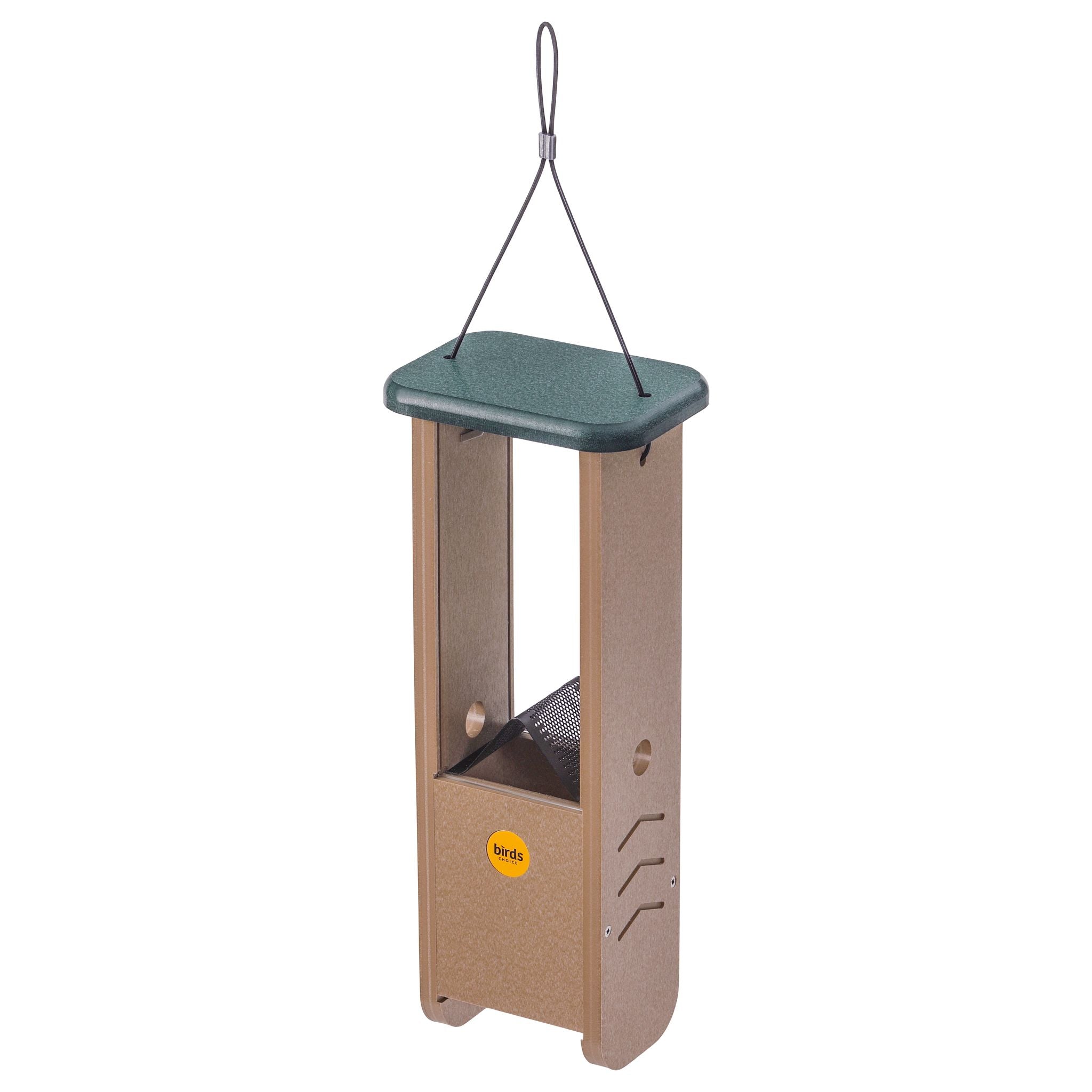 Woodpecker Feeder in Taupe and Green Recycled Plastic - detail