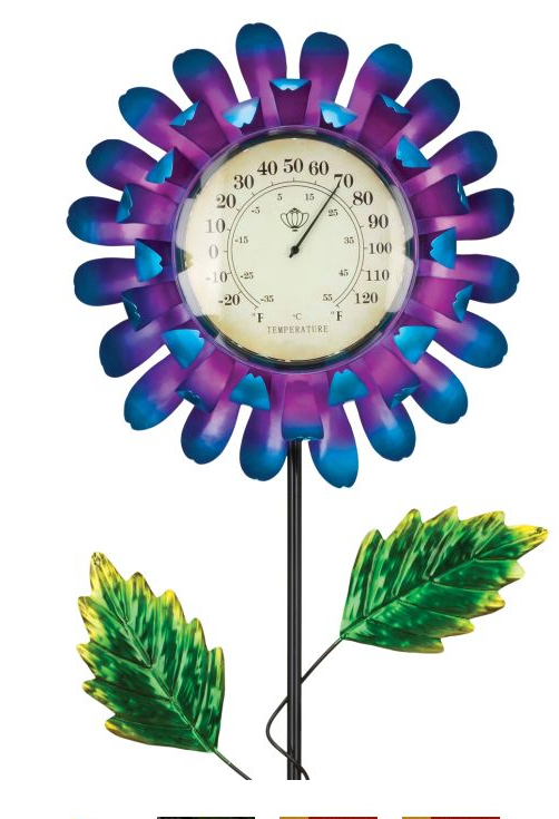 Solar Flower Thermometer Stake