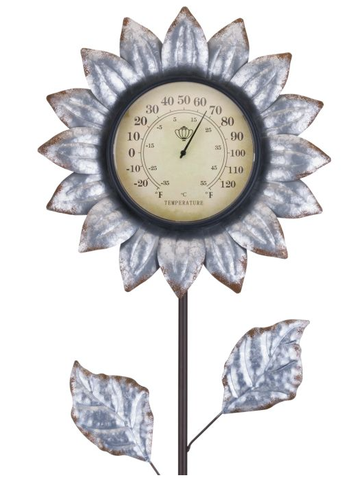 Solar Flower Thermometer Stake