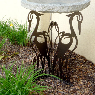 Crane laser cut birdbath base in use with charcoal top