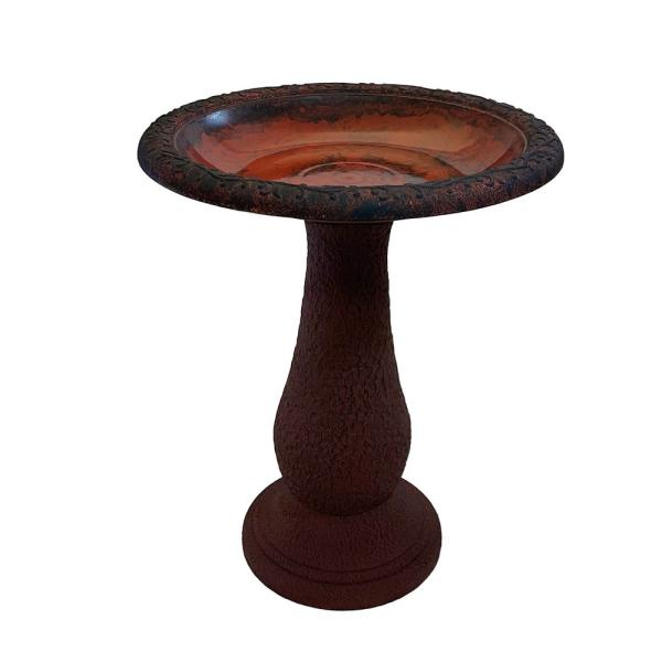 Fiber Clay Bird Bath w/ Tall Pedestal