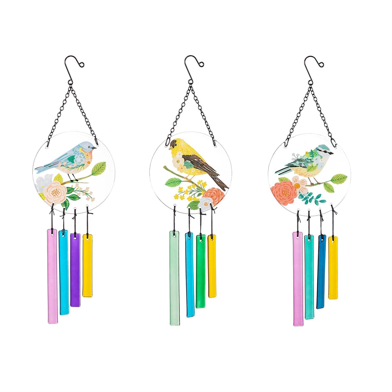 Cottage Garden Wind Chime - Glass Floral Bird Asst Styles