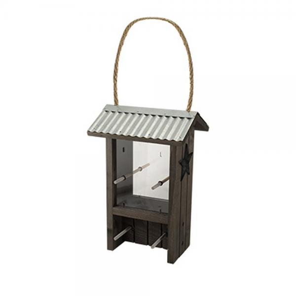 WoodLink Rustic Farmhouse Finch Feeder – Galvanized Roof with Clear Tube