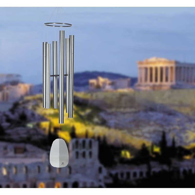 Woodstock Windsinger Chimes of King David hanging in a garden setting