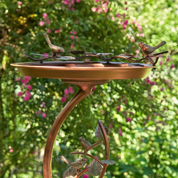 32 inch Zaer copper iron bird bath with branch stand - full profile