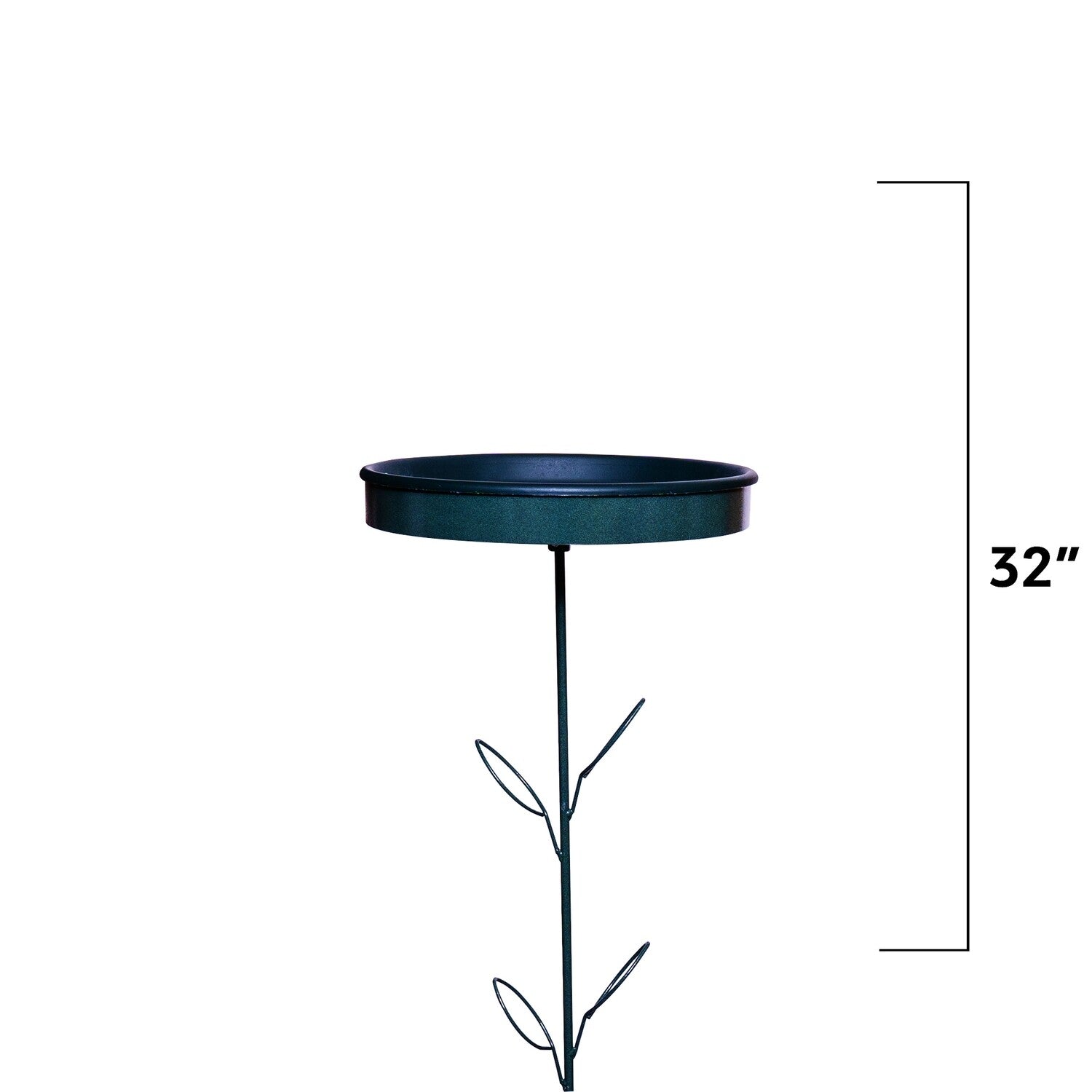 Erva Stake Bird Bath - Green w/ Deco Leaves & 17" Insert